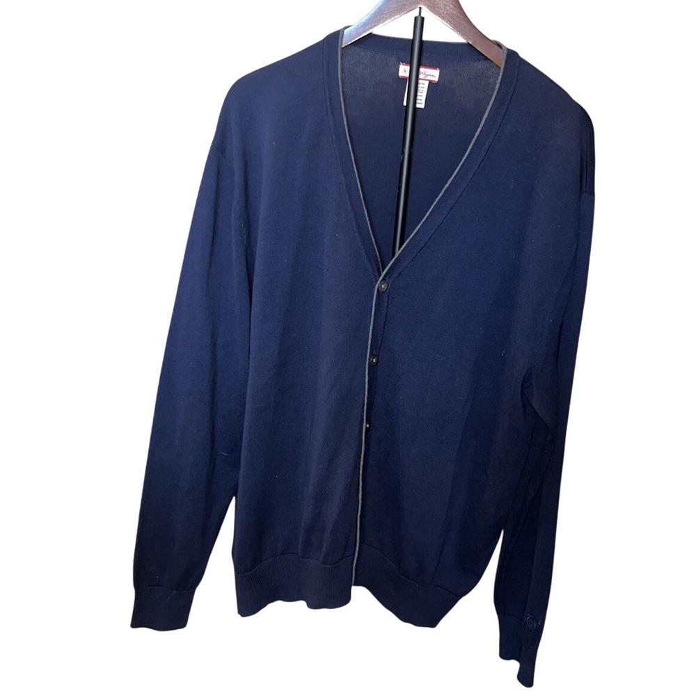 Ben Hogan Men's XL Blue Solid Cotton Acrylic Knit V-Neck Button Cardigan Sweater